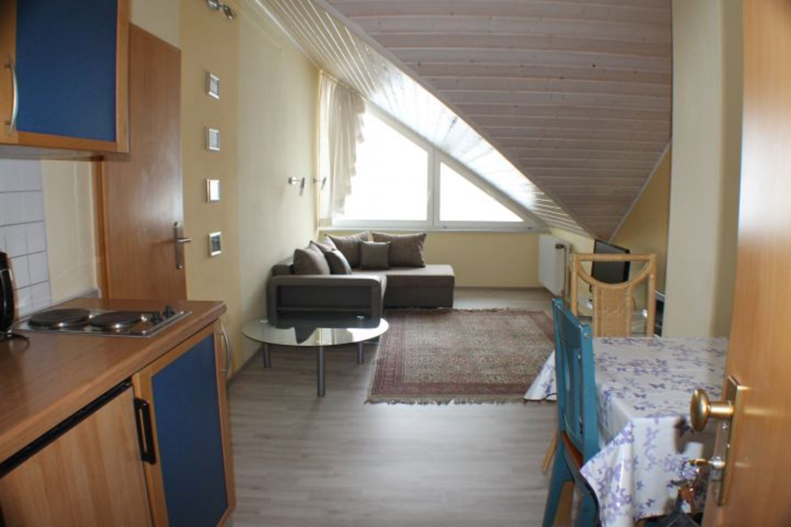 Wohnzimmer mit Küchenzeile und Essplatz