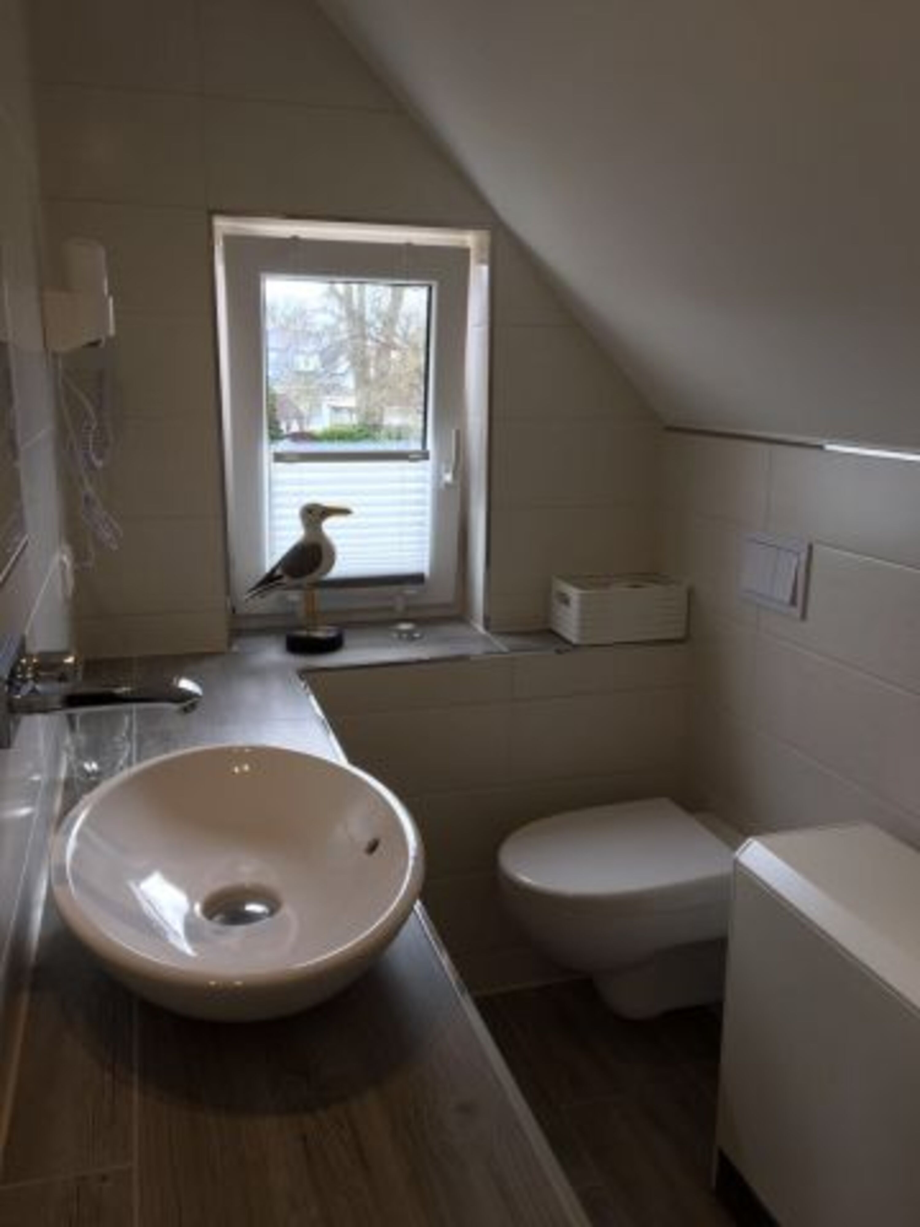 Bad mit Dusche, Waschtisch, WC, Fön, Fenster,,,