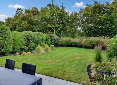 Blick in den schönen, komplett eingezäunten Garten