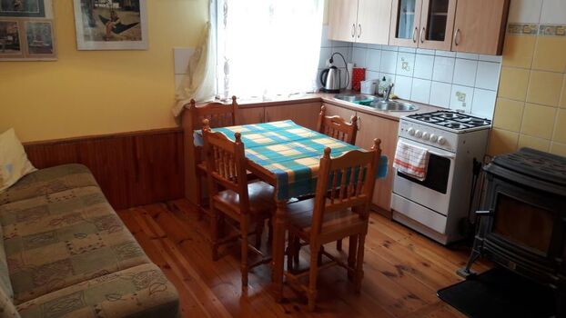 Küche/Wohnzimmer mit einem ausklappbaren Schlafsofa