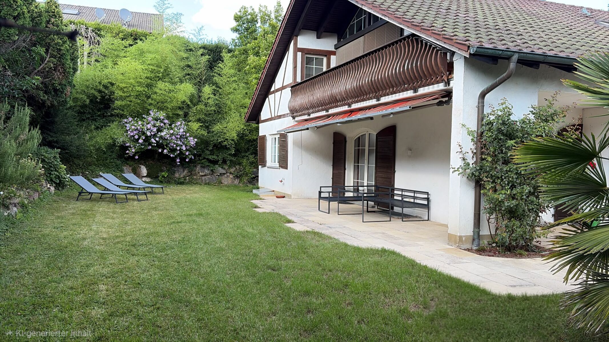 Terrasse mit Markise und großem Garten