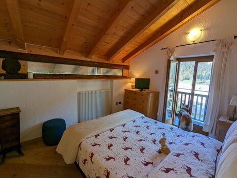 SChlafzimmer mit Doppelbett, TV