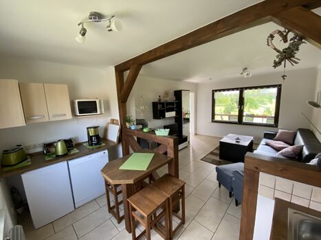 Blick aus der Küche in den Wohnbereich