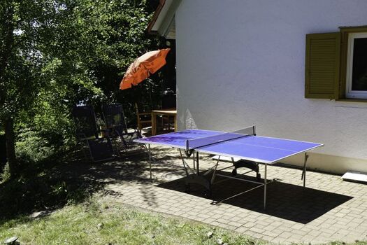 Seitliche Terrasse mit Tischtennisplatte