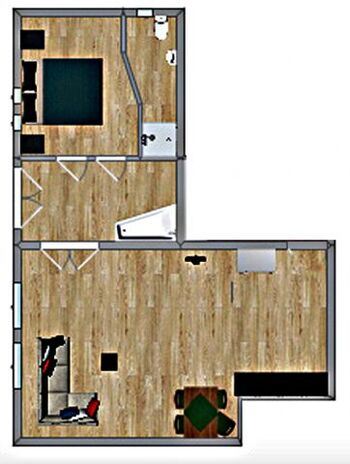 ca 62 m² nur Grundriss - Möbel sind beispielhaft