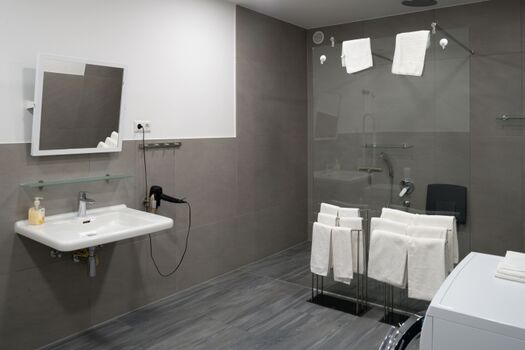 Duschbad mit ebenerdiger Dusche und...