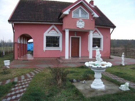 Rosarotes Ferienhaus Frontseite