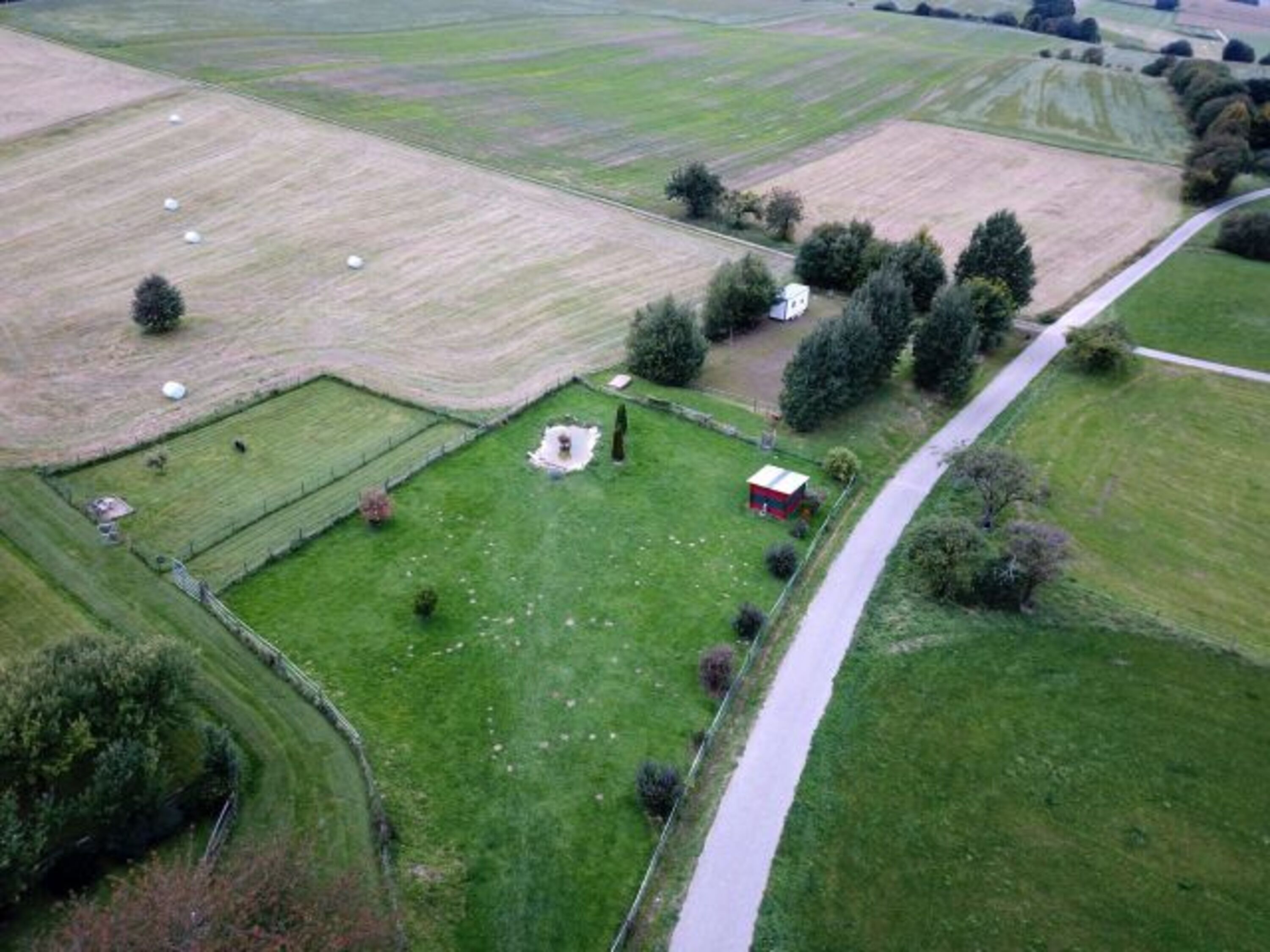 Blick auf die eingezäunten Hundefreiläufe