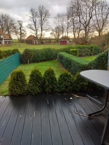 Terrasse mit Weitblick ins Grüne und Haff