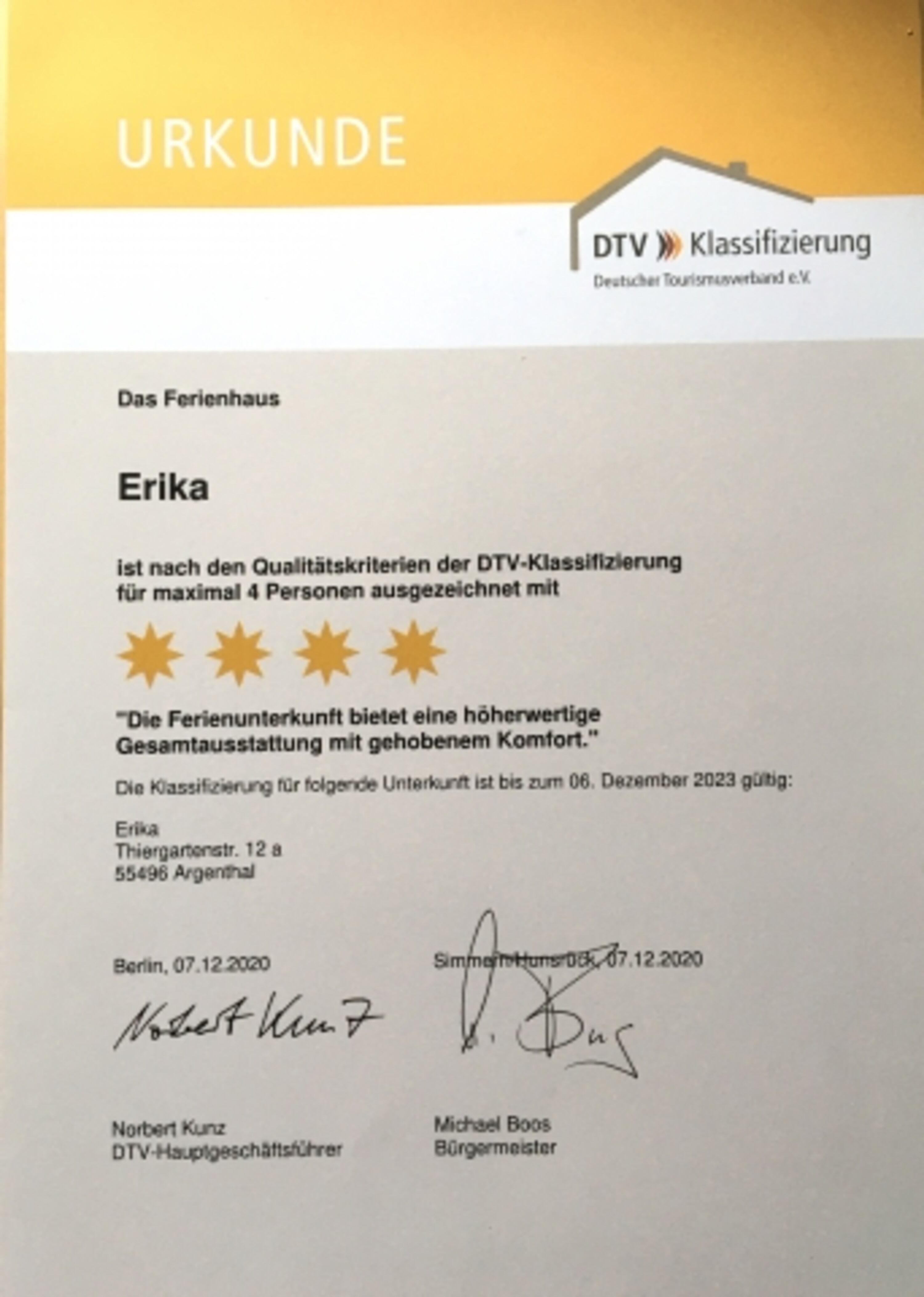 Erneut mit vier Sternen zertifiziert