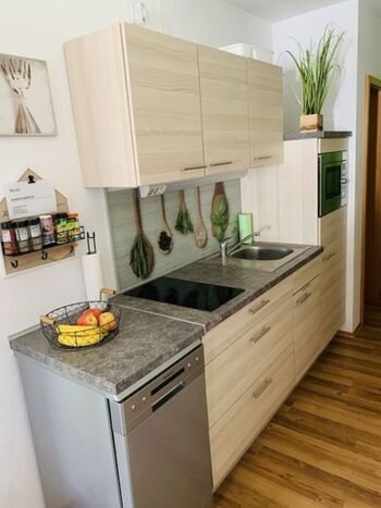 Küche mit Geschirrspüler, Mikrowelle, Minibackofen