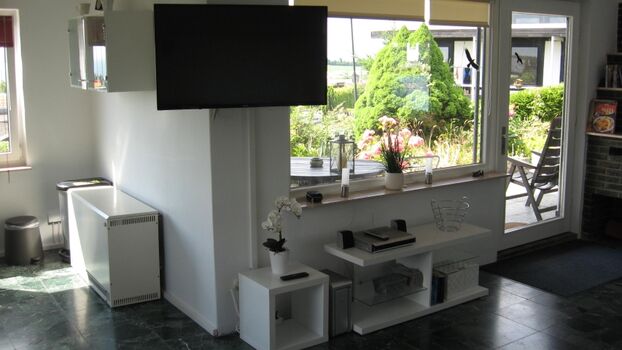 TV im Wohn- und Essbereich.