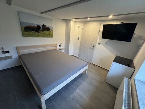 Schlafzimmer EG mit SAT-TV, Bett 160x200 cm
