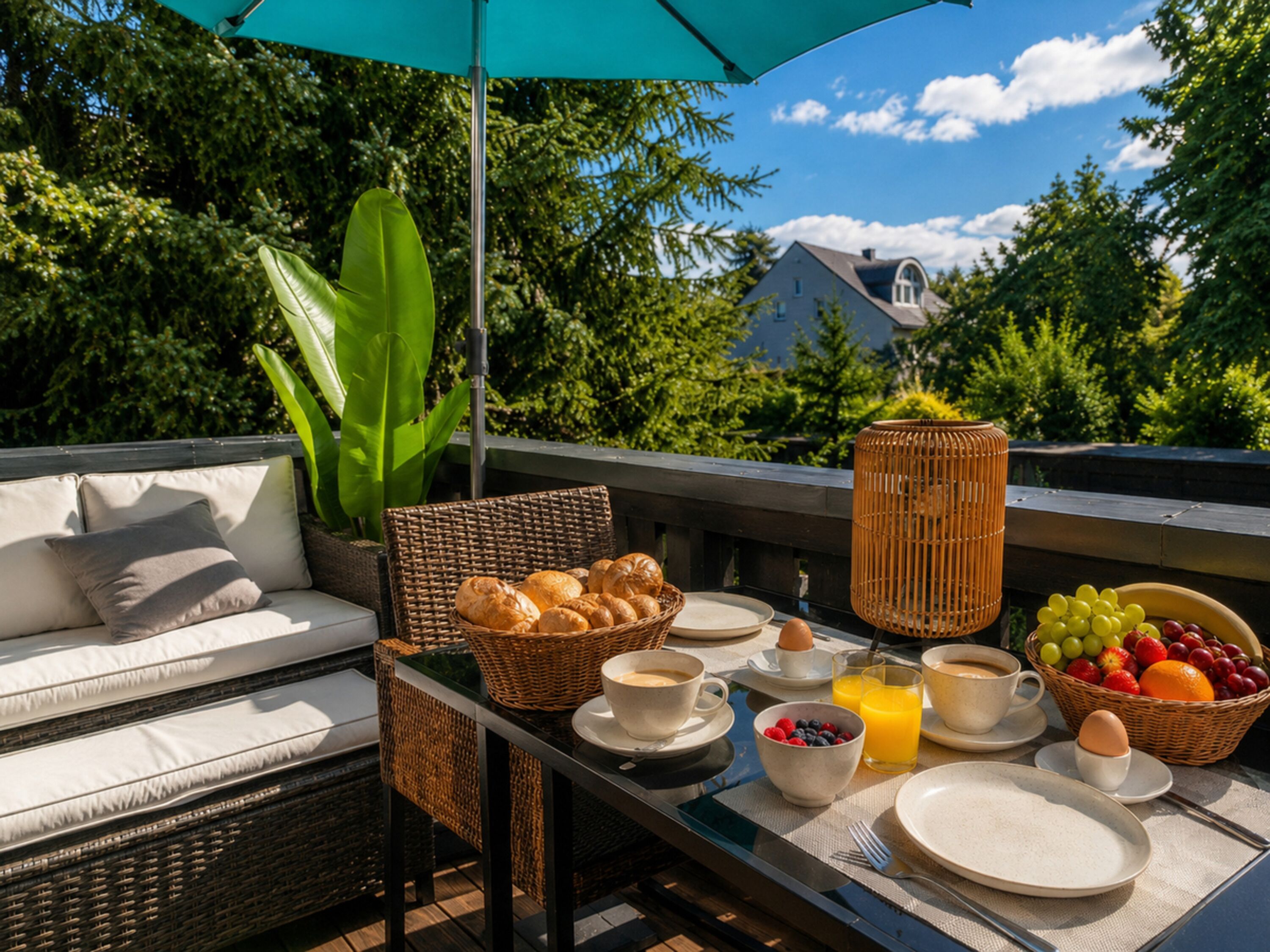 Balkon mit Frühstück