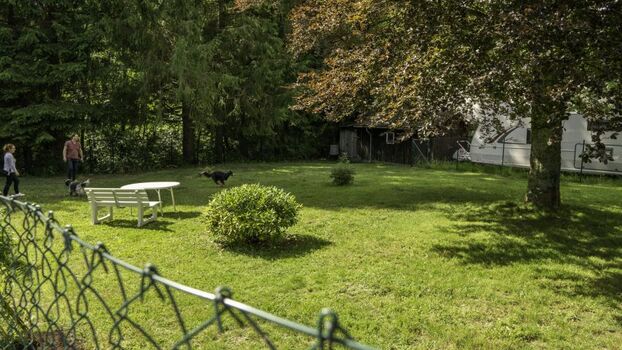 Ein Teil vom Garten ist extra hoch eingezaunt mit extra Tor