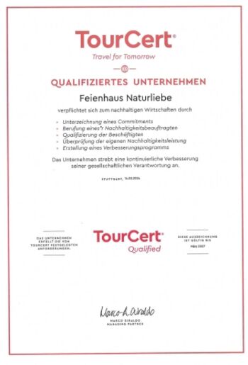 Nachhaltigkeits Urkunde Tourcert