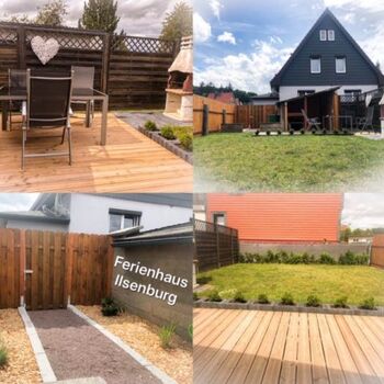 komplett eingezäunter Garten mit Terrasse, Steingrill und überdachte Terrasse