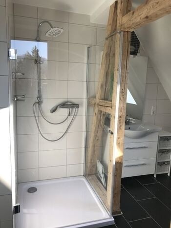 Bad mit Dusche, WC und Waschplatz im 1.OG