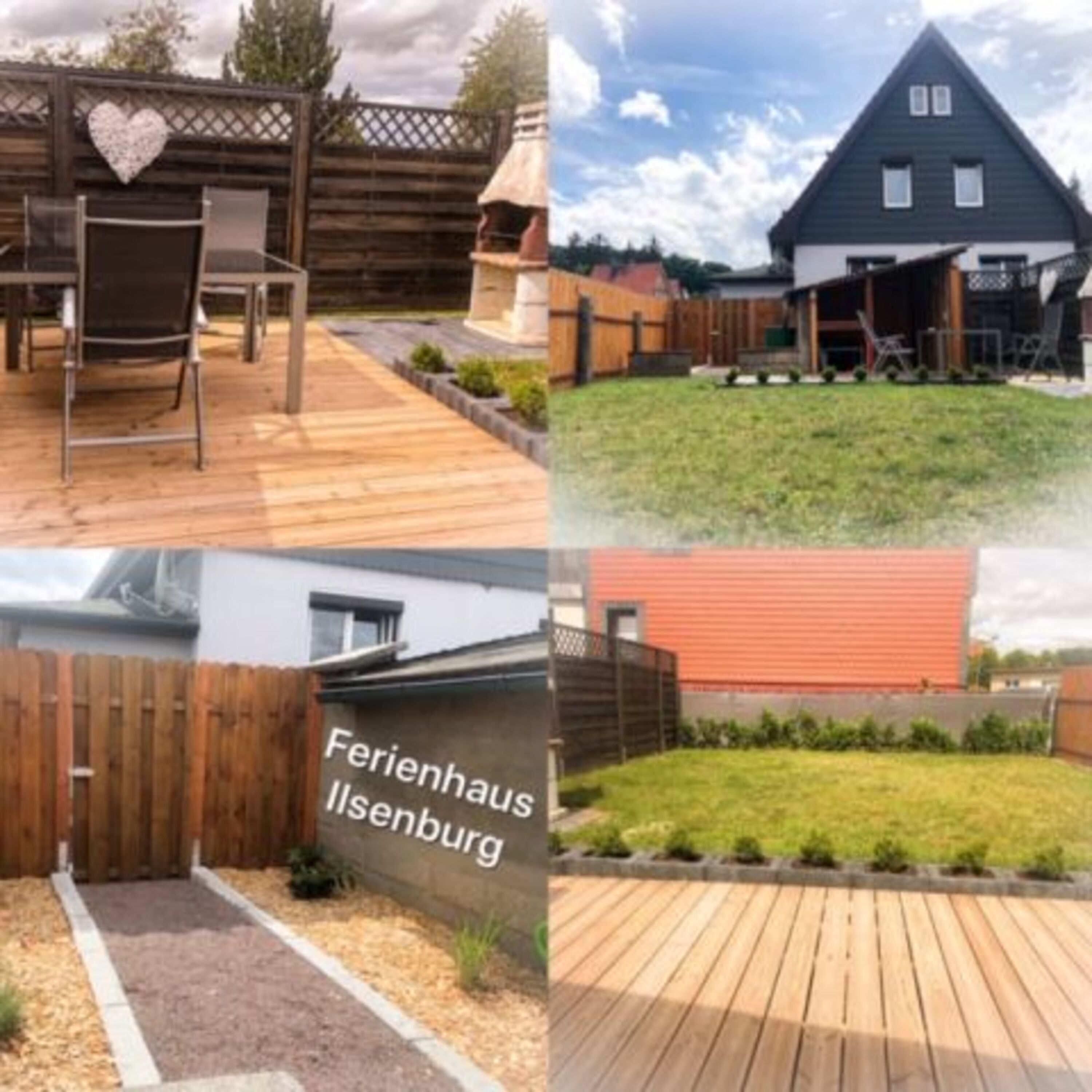 komplett eingezäunter Garten mit Terrasse, Steingrill und überdachte Terrasse