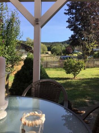 Aussicht von der überdachten Terrasse