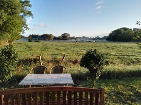 Aussicht aus dem Landhaus Wohnwagen zum Deich