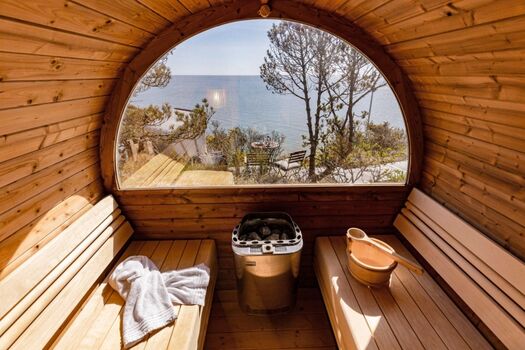 Fasssauna mit direktem Meerblick zur alleinigen Nutzung