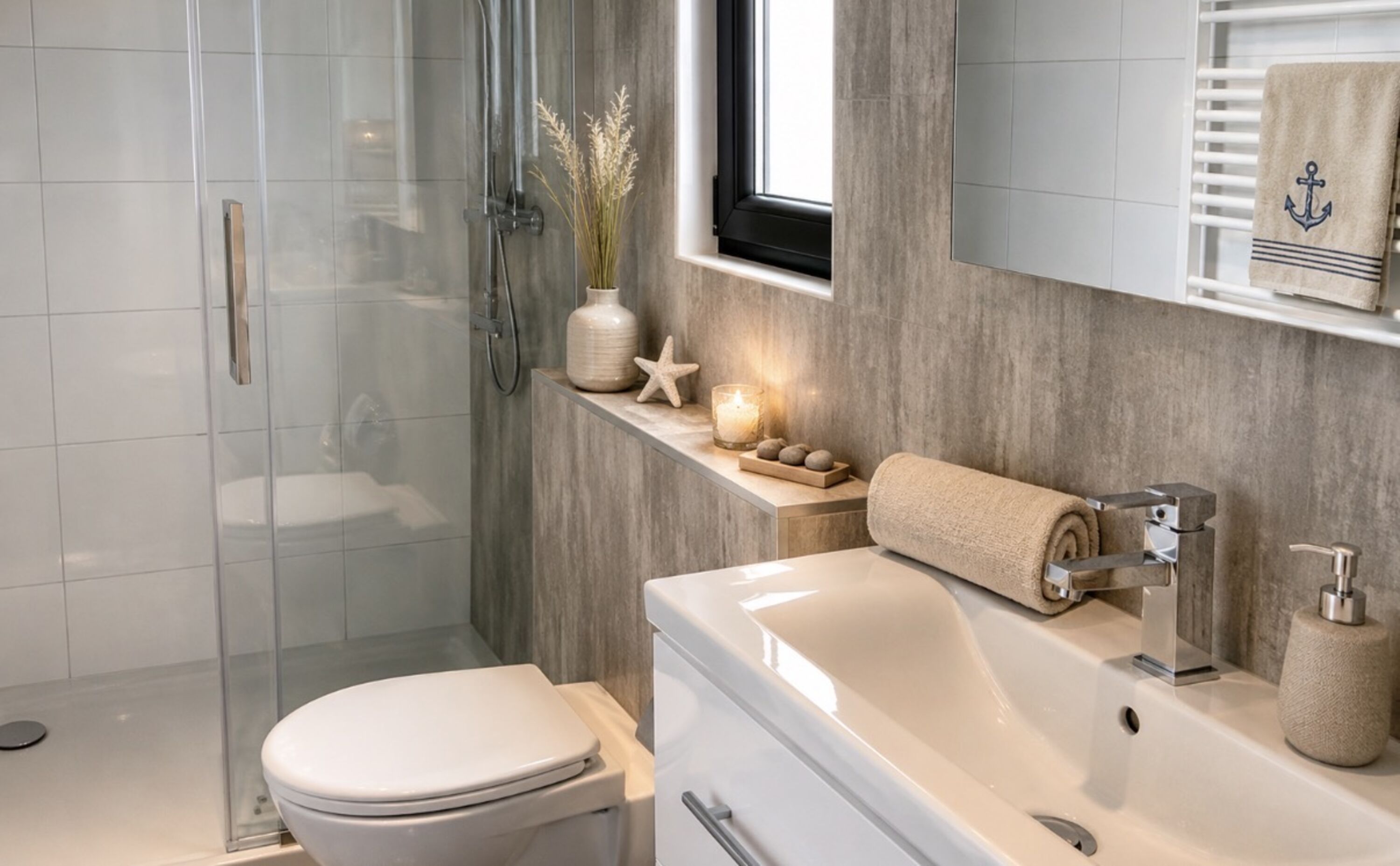 Große Badezimmer mit WC und begehbarer Dusche