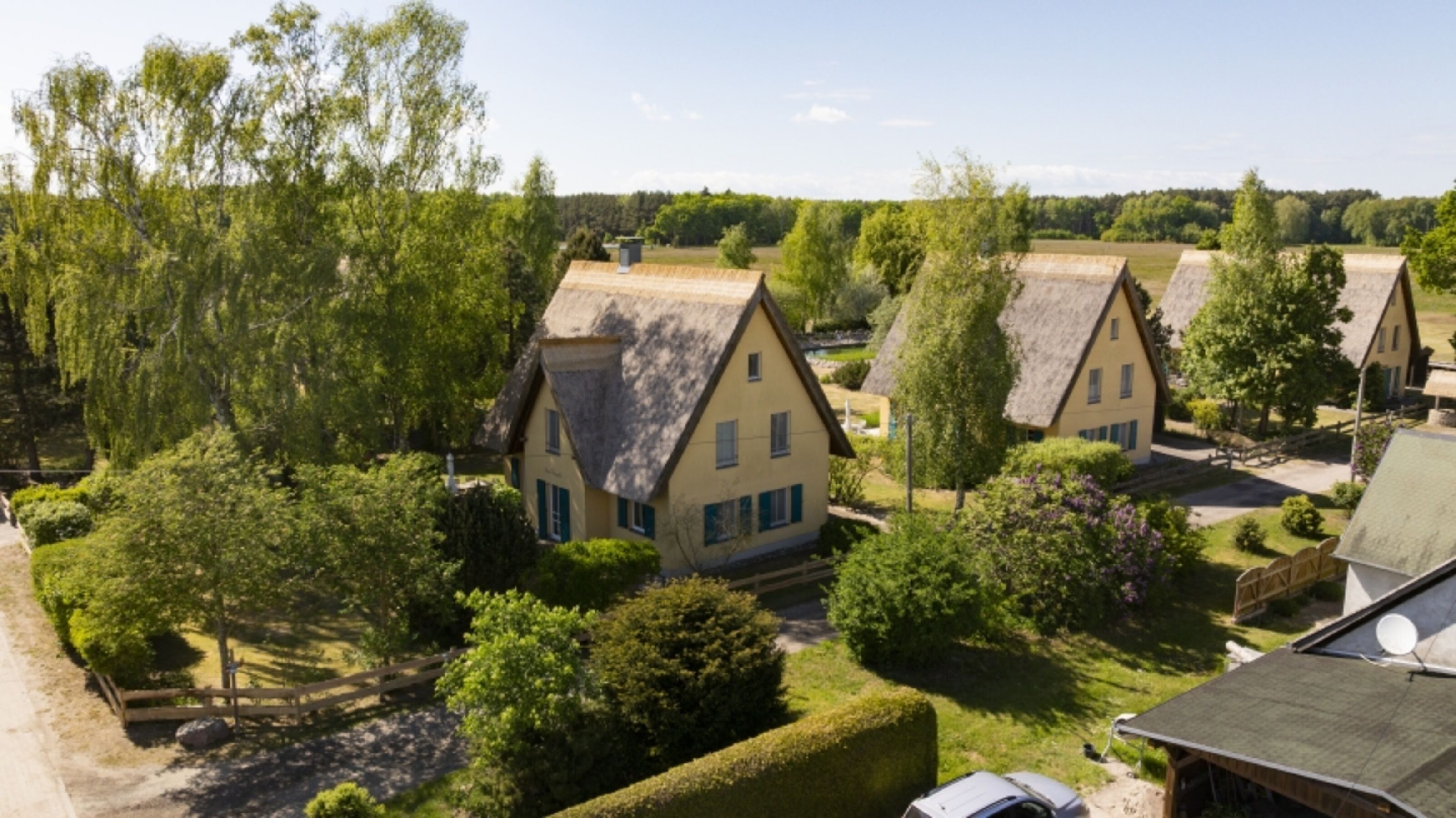 Reetdachhaus in Krienke - 4-Haus Anlage mit Schwimmteich