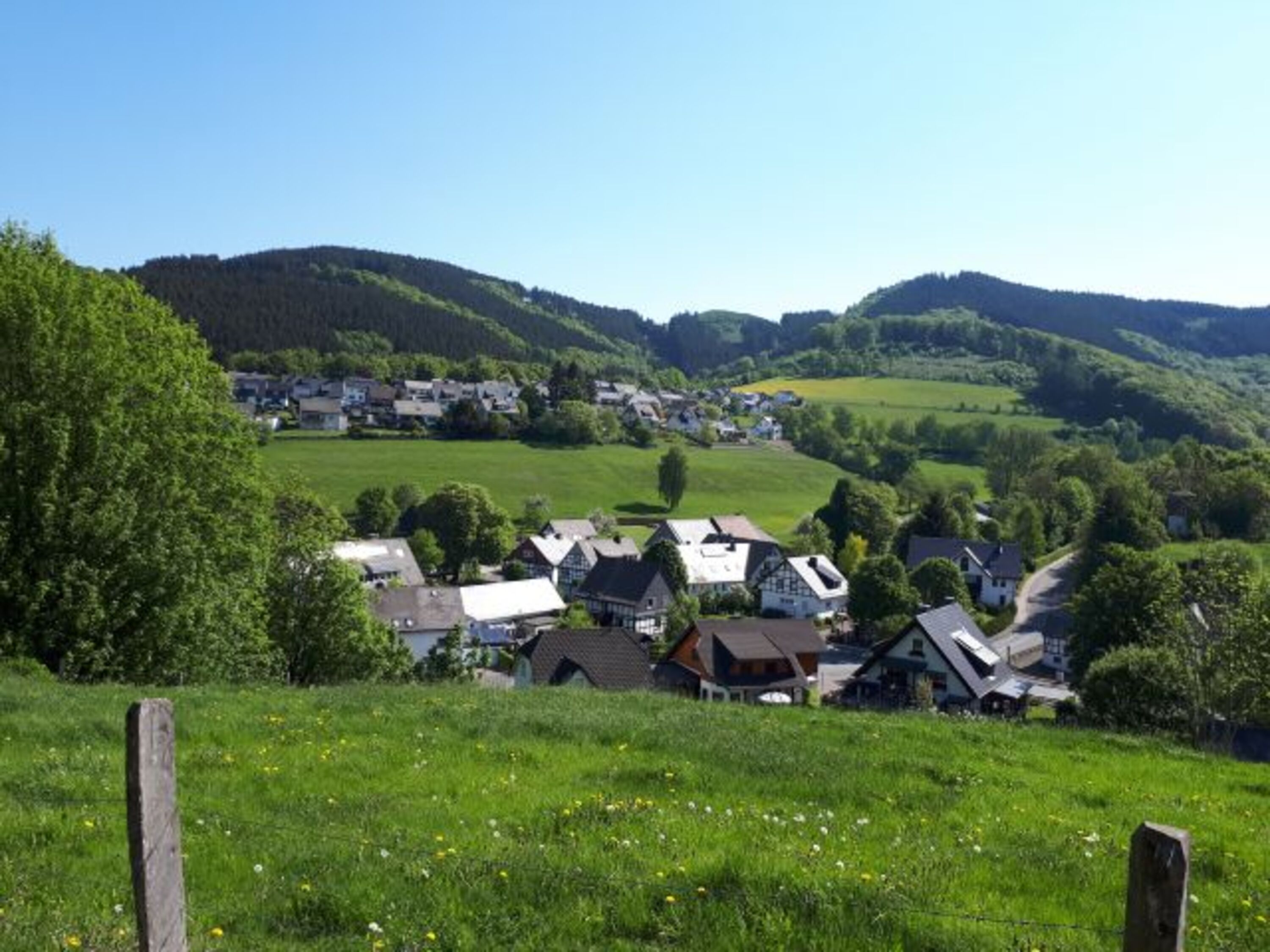 Blick von der gegenüberliegen Talseite auf die Häuser am Wald